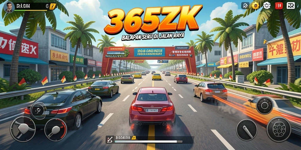 Screenshot utama 365ZK menampilkan aksi balapan yang intens dan mendebarkan.