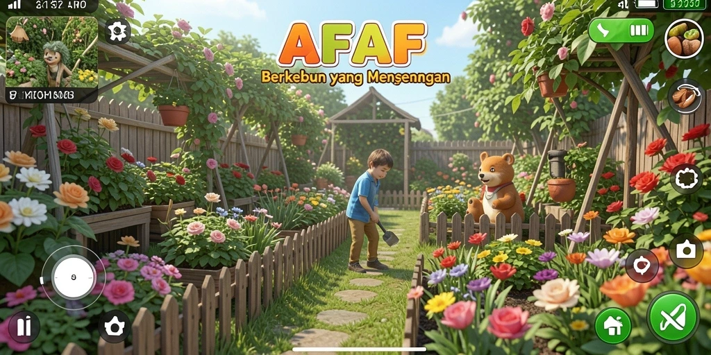 Tampilan gameplay AFAF dengan aktivitas bertani yang menarik.