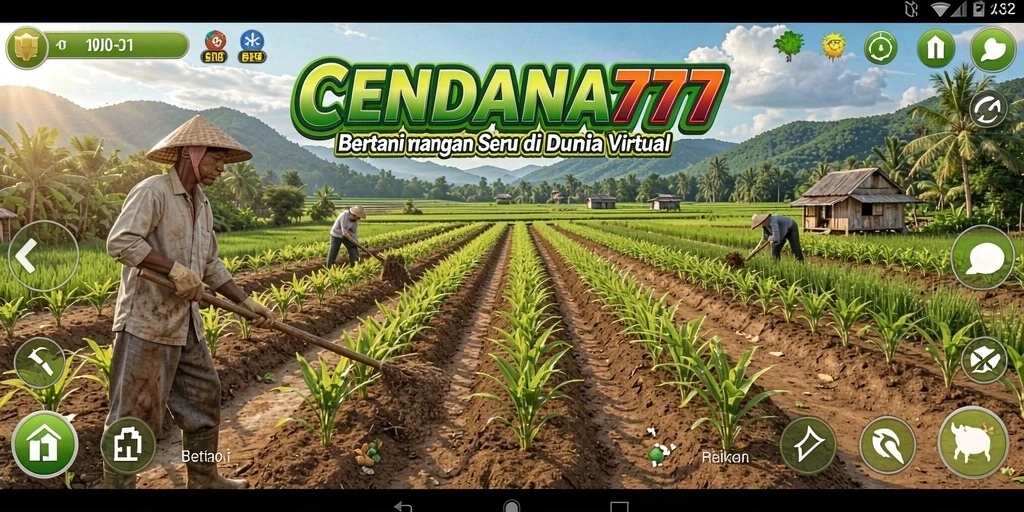 Gameplay CENDANA777 yang menampilkan pertanian yang ramai dan interaktif.