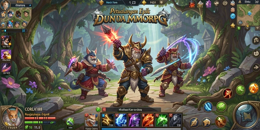 Tampilan gameplay CORLA188 yang memukau dengan aksi pertempuran MMORPG.