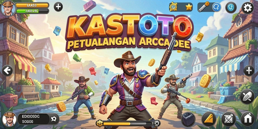 Tampilan gameplay KASTOTO yang penuh warna dan dinamis.