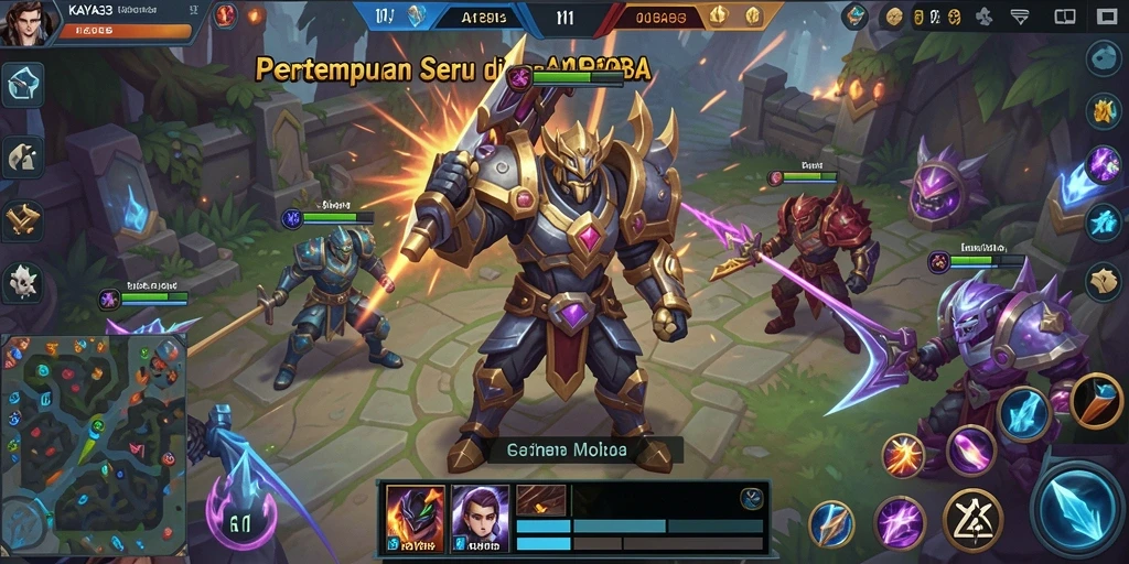 Screenshot menunjukkan aksi seru dalam pertempuran MOBA.