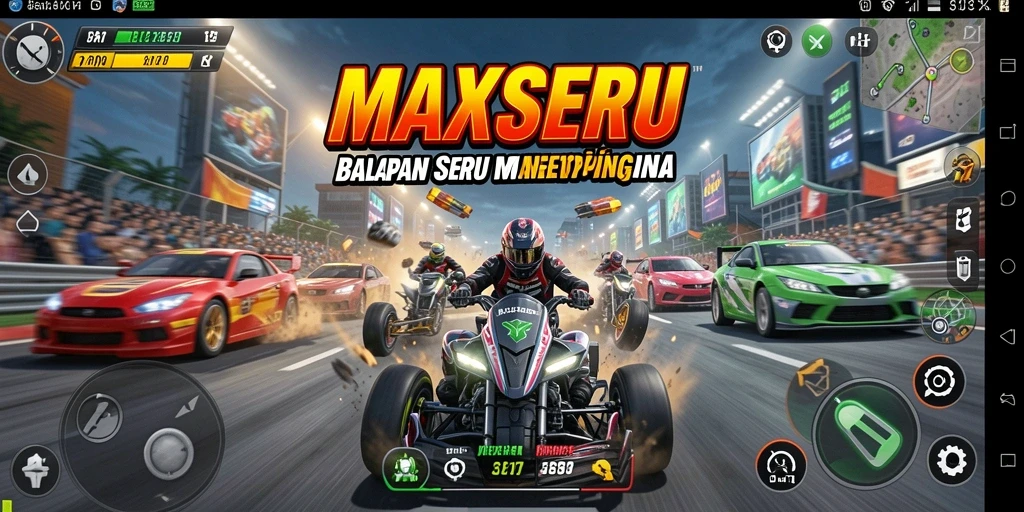 Screenshot gameplay <strong>MAXSERU</strong> menunjukkan balapan cepat dan seru.