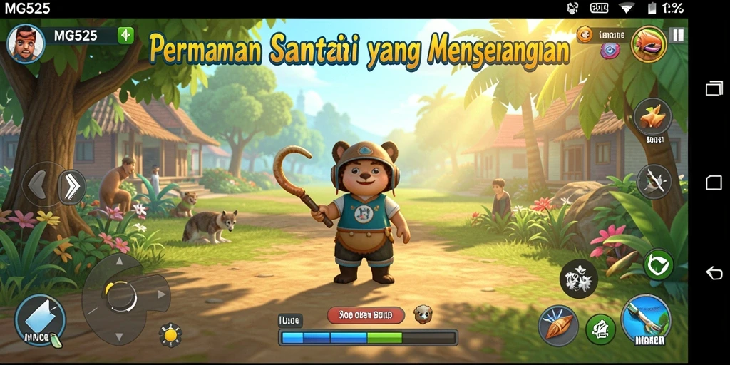 Tangkapan layar utama MG525 menunjukkan gameplay yang ceria dan berwarna.