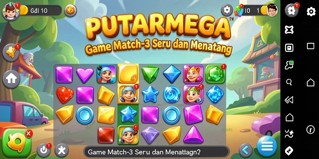 Screenshot gameplay PUTARMEGA menampilkan keseruan mencocokkan objek Match-3.
