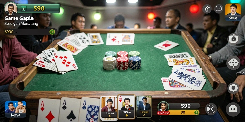 Screenshot gameplay S80 menunjukkan suasana gaple yang seru.
