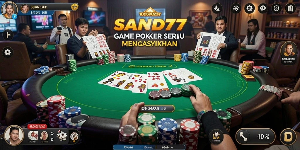 Screenshot SAND77 menampilkan tampilan gameplay Poker yang menarik.
