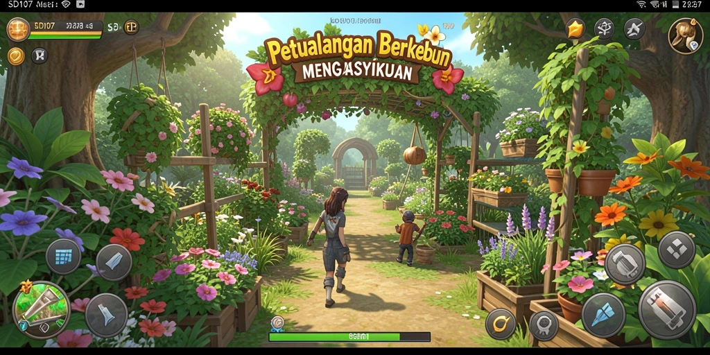 Screenshot utama SD107 menunjukkan aktivitas bertani yang menarik dan grafis yang memukau.